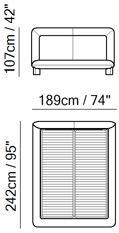 Flow Bed by Natuzzi Italia: Bed with split mesh electric 152X203, outline drawing with sizes