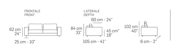 Kuba Split Sofa by Nicoline, size drawing: Front and side views