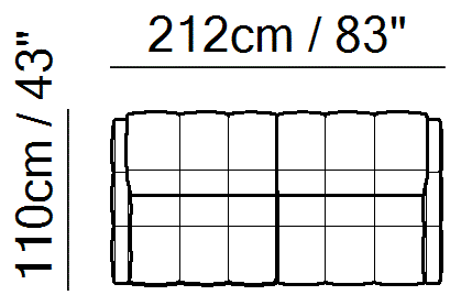 Philo Sectional by Natuzzi Italia: Three-seater sofa, outline drawing with sizes
