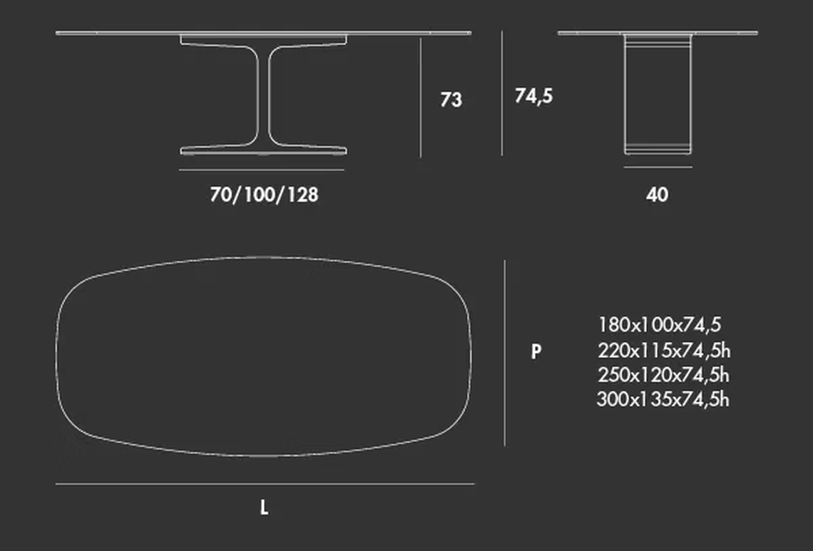 Palace Shaped Table by Sovet, size drawing