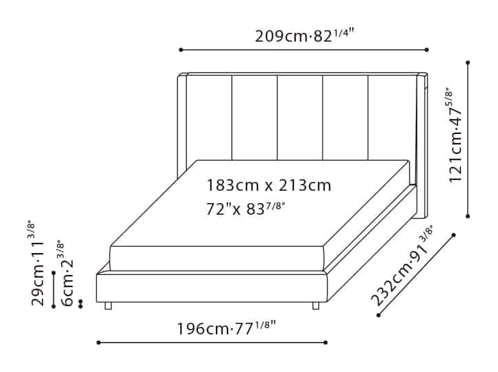 Stratus Bed (Narrow) by Camerich, size drawing: C03J0126 CALIFORNIA KING