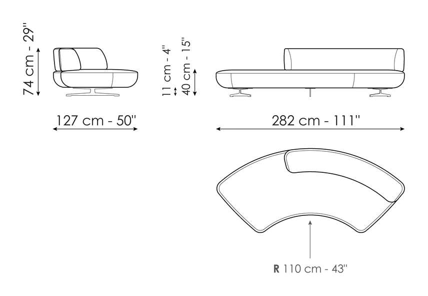 Grant Sofa by Bonaldo, size drawing: Semicircular 282