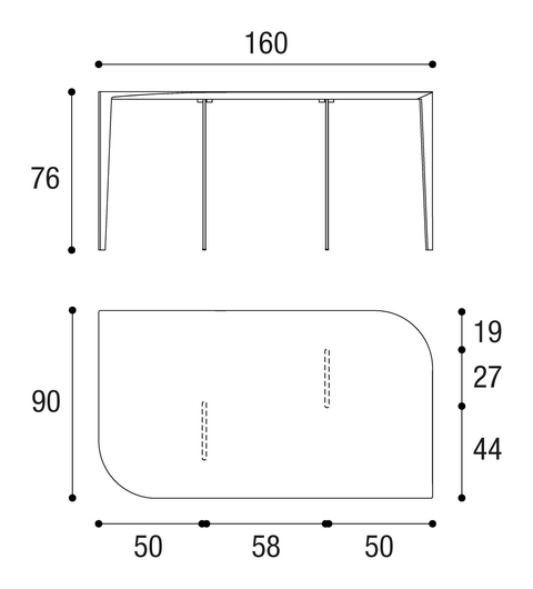 P&J Dining Table by Lago, size drawing 1
