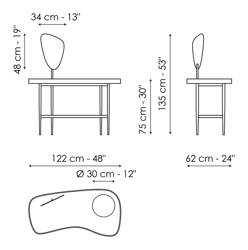 Venus Vanity Table by Bonaldo, size drawing