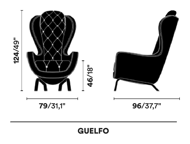 Guelfo Wingback Chair by Opinion Ciatti, size drawing: GUELFO