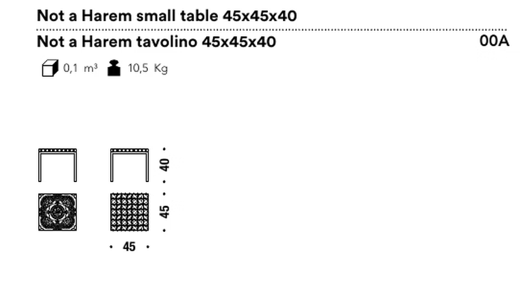 Not a Harem Side Table by Moroso, size drawing: Not a Harem small table 45x45x40
