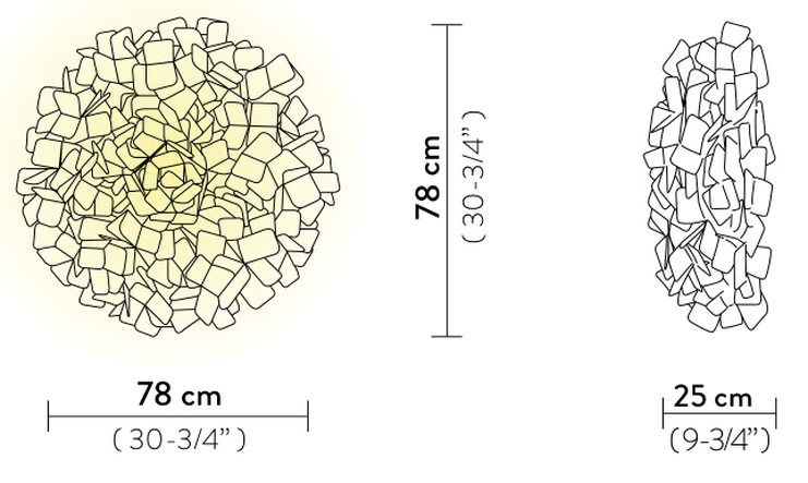 Clizia Ceiling/Wall Lamp by Slamp, size drawing: Clizia Ceiling/Wall Large