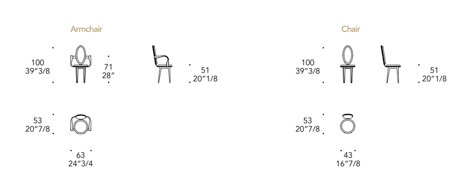 Bastide Sedia Dining Chair by Reflex, size drawing
