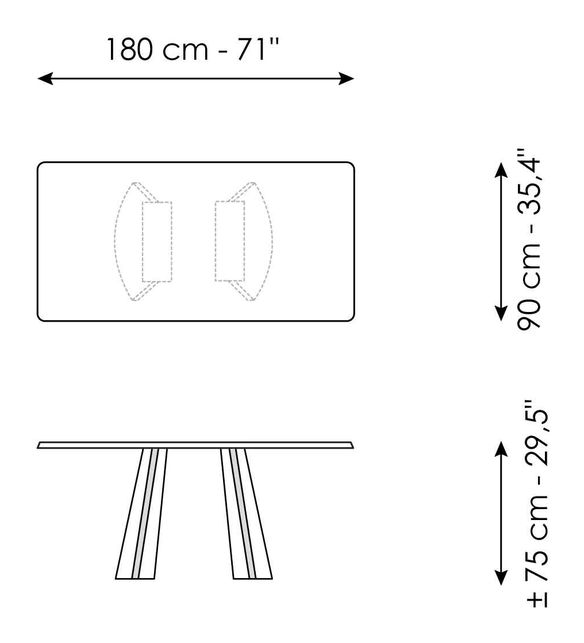 Torii Extendable Dining Table by Bonaldo, size drawing 2