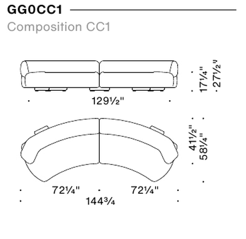 Gogan Sofa by Moroso, size drawing: Composition CC1