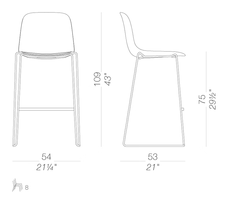 Seela ES321 Outdoor Bar Stool by LaPalma, size drawing