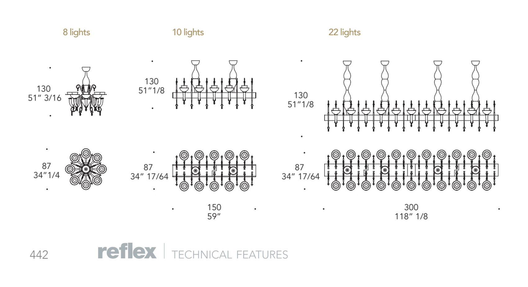 Palazzo Ducale Lampadario Pendant Lamp by Reflex, size drawing