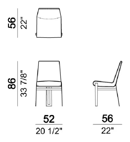 Venus Chair by Arketipo, size drawing