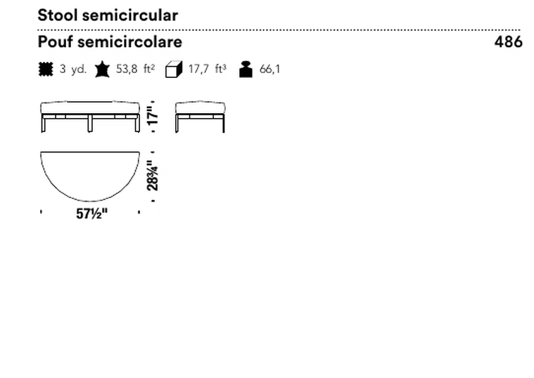 Freeflow Seating System by Moroso, size drawing: Stool semicircular