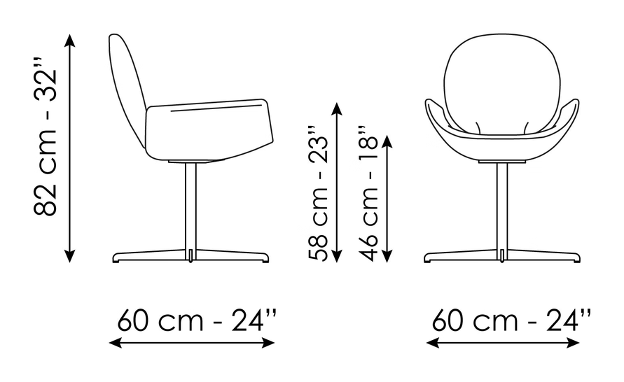 Youpi Office Chair by Bonaldo, size drawing