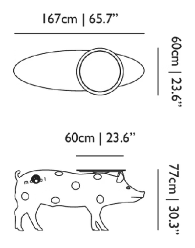 Pig Table by Moooi, size drawing
