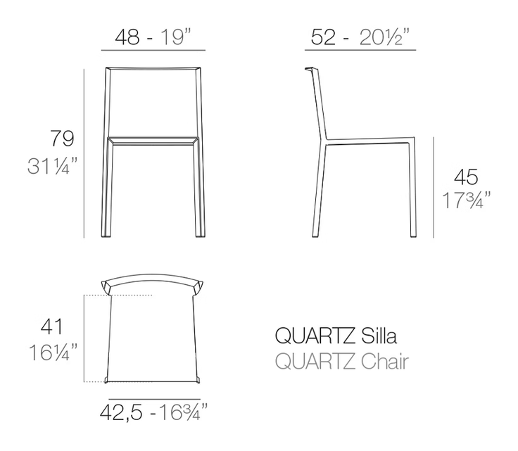 Quartz Chair by Vondom, size drawing