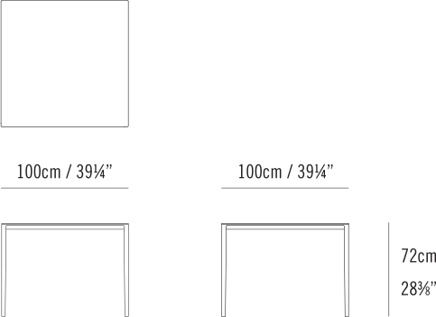 Able Table by Bensen, size drawing: Able Dining Table 100 x 100