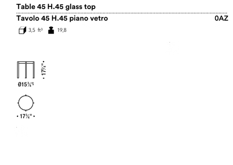 Armada Side Table by Moroso, size drawing: Table 45 H.45 glass top