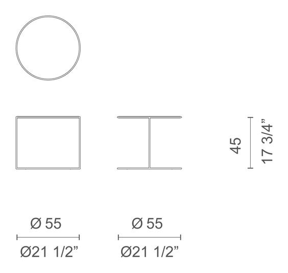 Cannot Side Table by Cappellini, size drawing