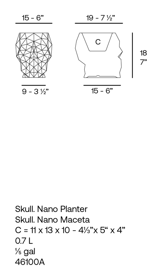 Skull Maceteros Planter by Vondom, size drawing