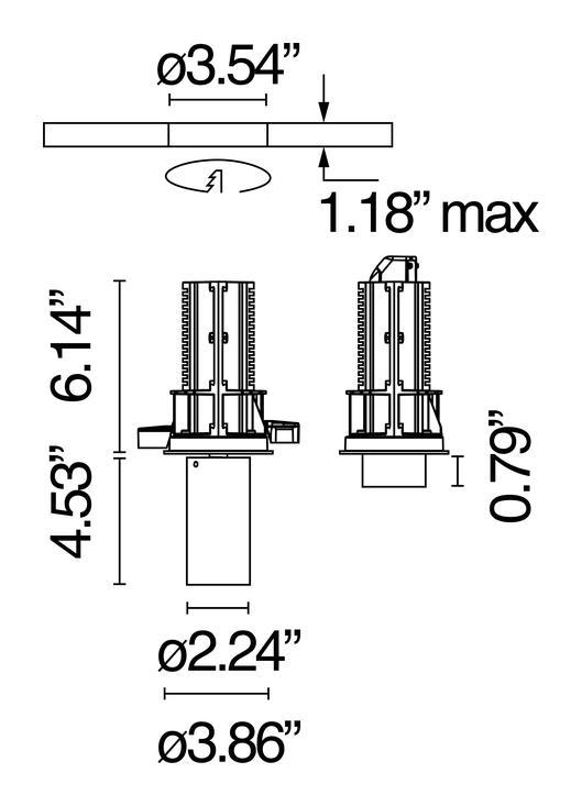 UT Downlight Ø57 by Flos, size drawing: UT Downlight Trim Ø 57