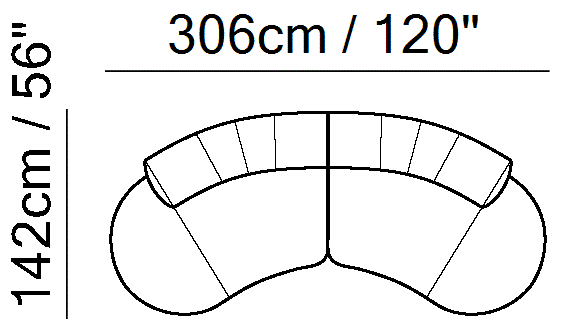 Melody Sectional by Natuzzi Italia: Leather or fabric modular sofa, outline drawing with sizes