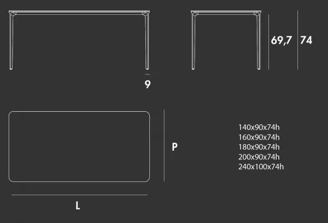 Slim 20 Table by Sovet, size drawing