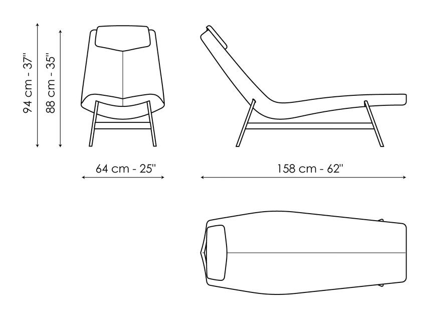 Alpilles Chaise Lounge by Bonaldo, size drawing