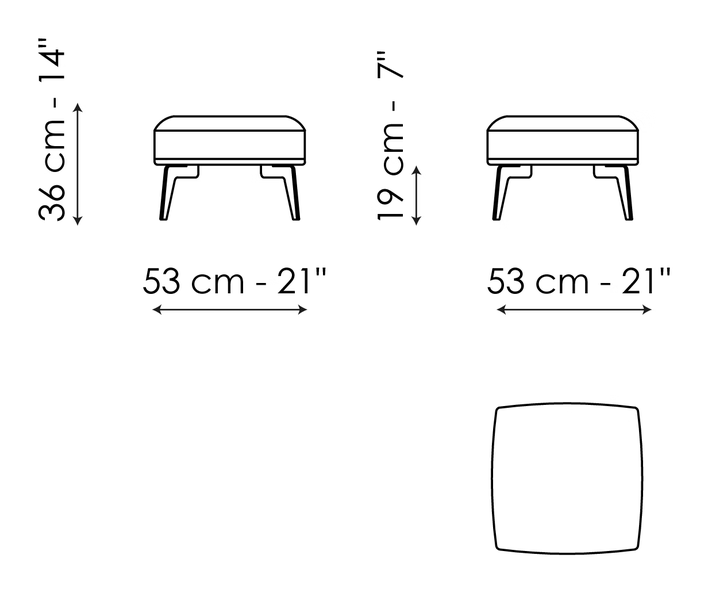 Lovy Ottoman by Bonaldo, size drawing: Lovy pouf 53x53