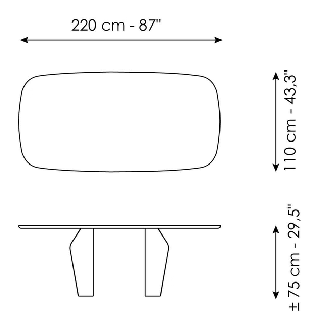 Flame Dining Table by Bonaldo, size drawing 2