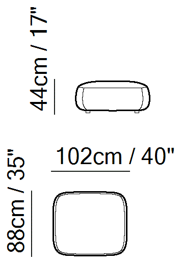 Snail Sectional by Natuzzi Italia: Large pouf, outline drawing with sizes