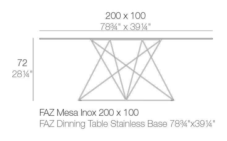 Faz Stainless Dining Table by Vondom, size drawing