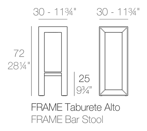 Frame Stool by Vondom, size drawing