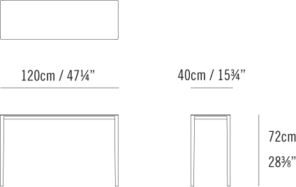 Able Table by Bensen, size drawing: Able Console 120 x 40