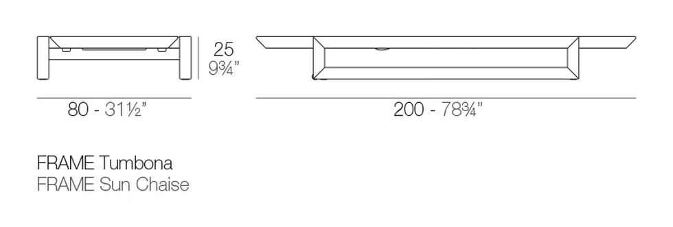 Frame Chaise Lounge by Vondom, size drawing