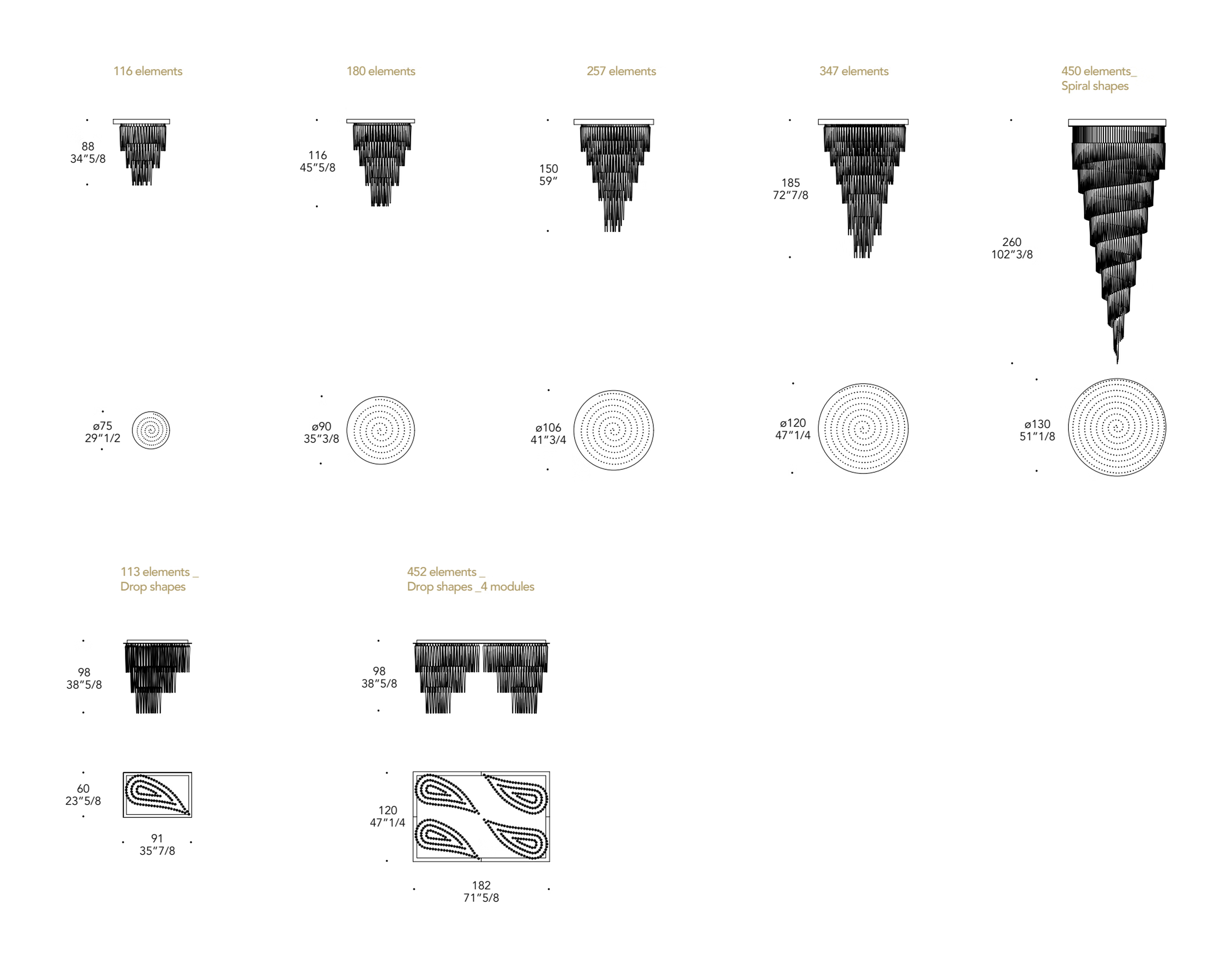 Ice Lampadario Pendant Lamp by Reflex, size drawing