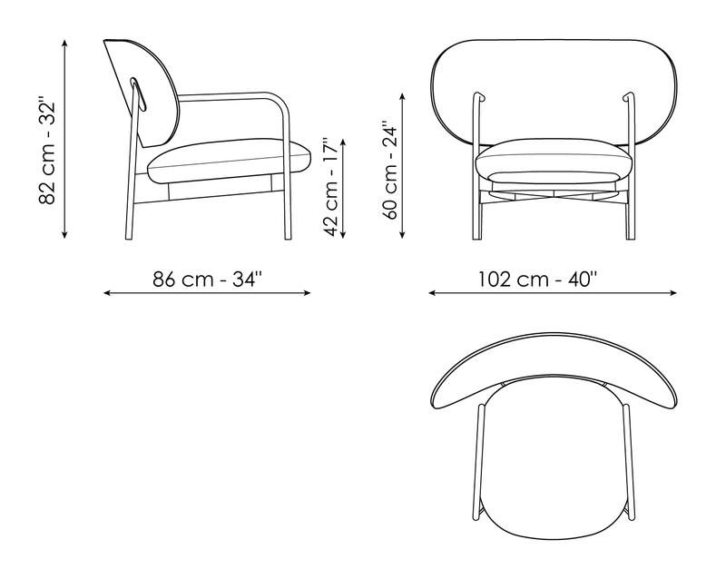 Cross Lounge Chair by Bonaldo, size drawing