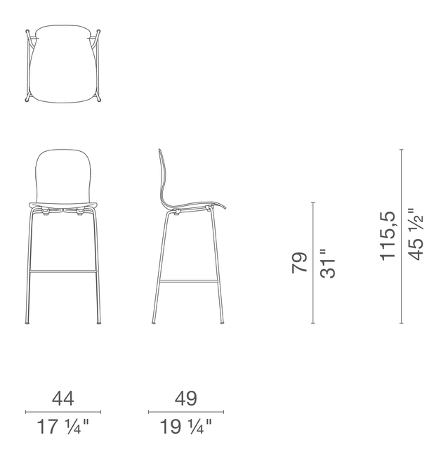 Tate Wood Stool by Cappellini, size drawing 2