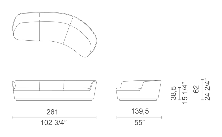 Orla Sofa by Cappellini, size drawing: ORL5