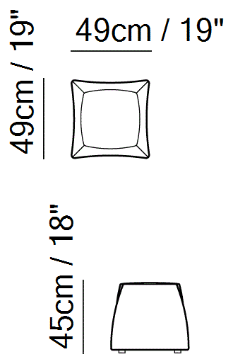 Bis Pouf by Natuzzi Italia: Small pouf, outline drawing with sizes