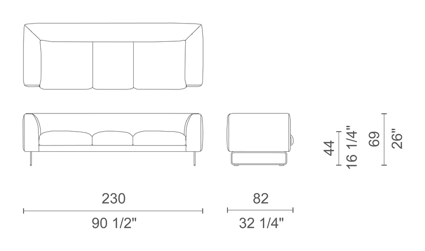 Elan Sofa by Cappellini, size drawing: EN_4 / ENE4