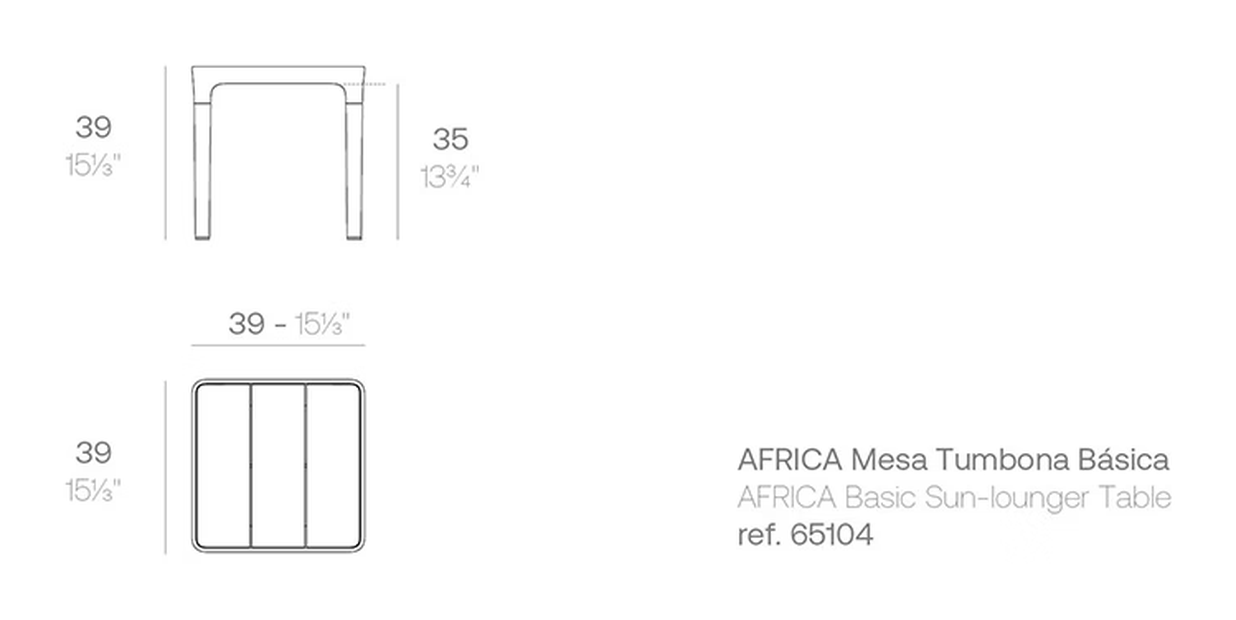 Africa Sun Lounger Table by Vondom, size drawing