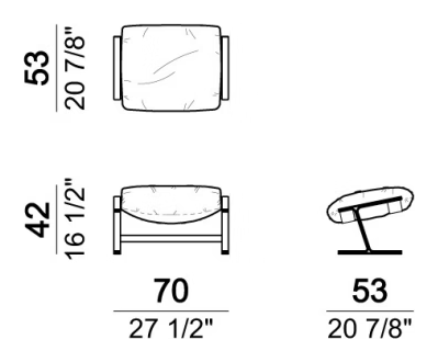 Belair Armchair by Arketipo, size drawing: Pouf