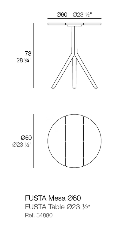 Fusta Side Table Ø60 × 73h by Vondom, size drawing