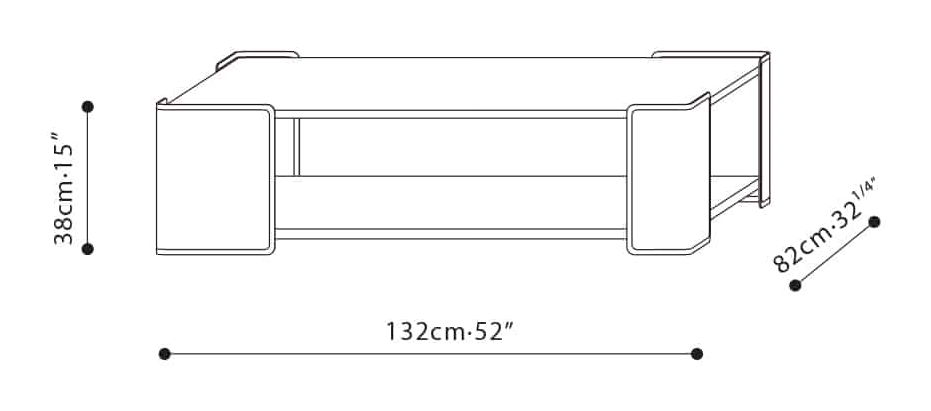 Rubix Coffee Table by Camerich, size drawing: C06C0103