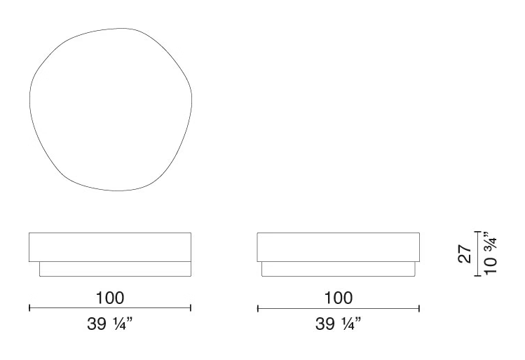 DueVolte Side Table by Cappellini, size drawing: AH3