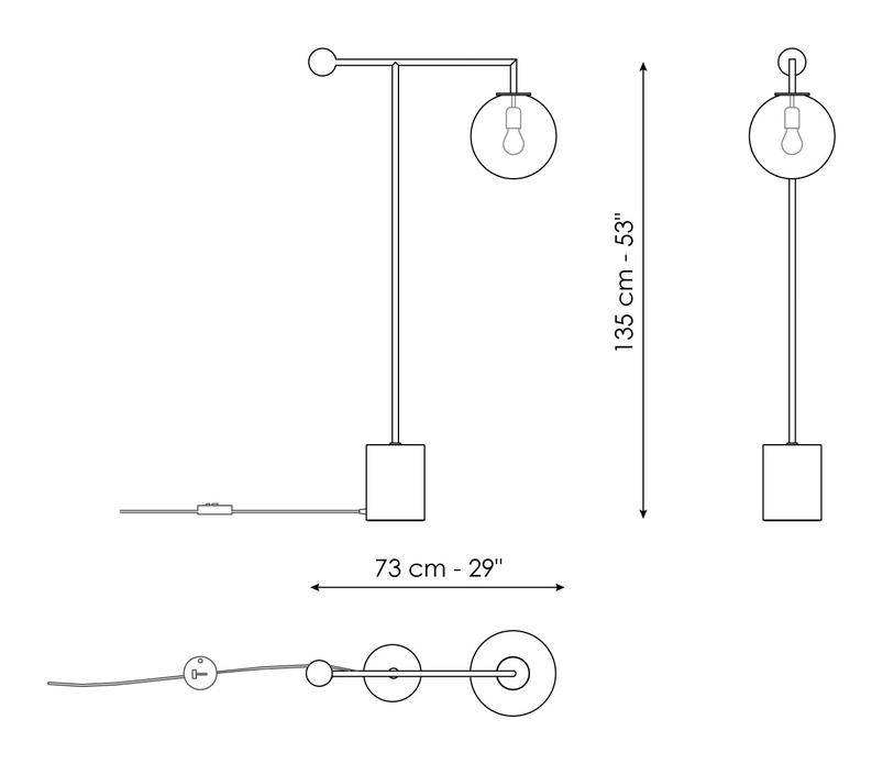 Bardot Lamp by Bonaldo, size drawing: Floor lamp H 135 cm