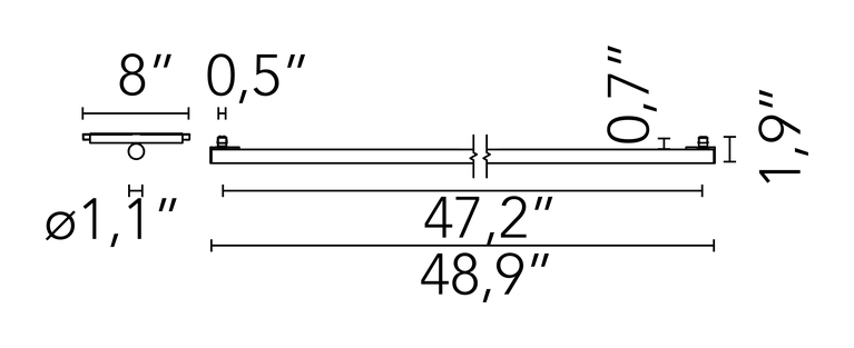 Infra-Structure Lighting System by Flos, size drawing: Blind Tube 1200 mm