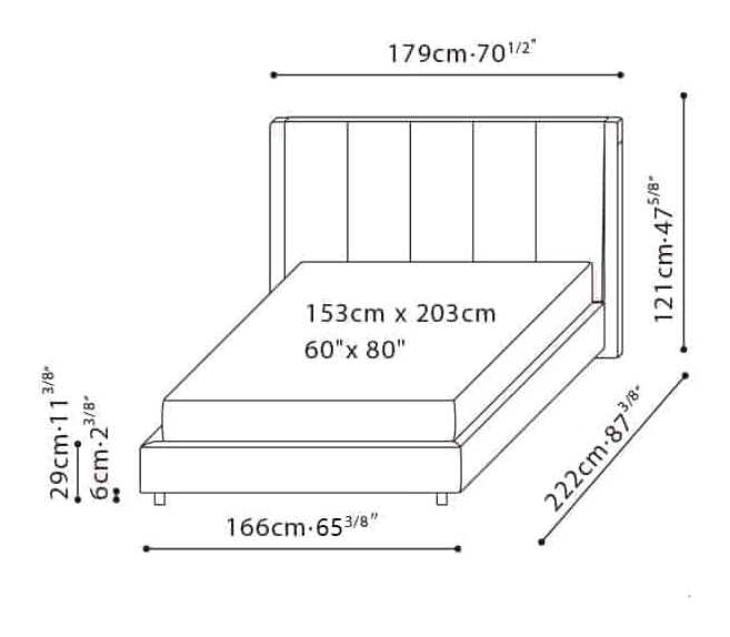 Stratus Bed (Narrow) by Camerich, size drawing: C03J0124 QUEEN